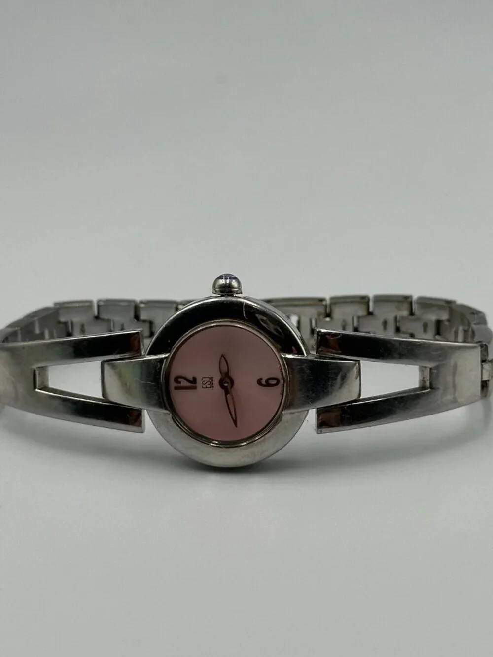 ESQ Watch Women Silver Tone Pink Dial 22MM Round Swiss New Battery 7.25 Inch